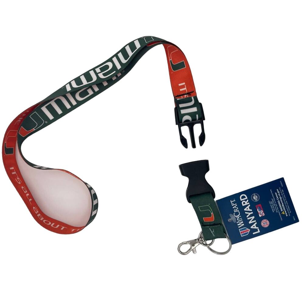 Miami Hurricanes Official Logo Lanyard Keychain - NCAA Licensed, Green & Orange - Picture 2 of 2
